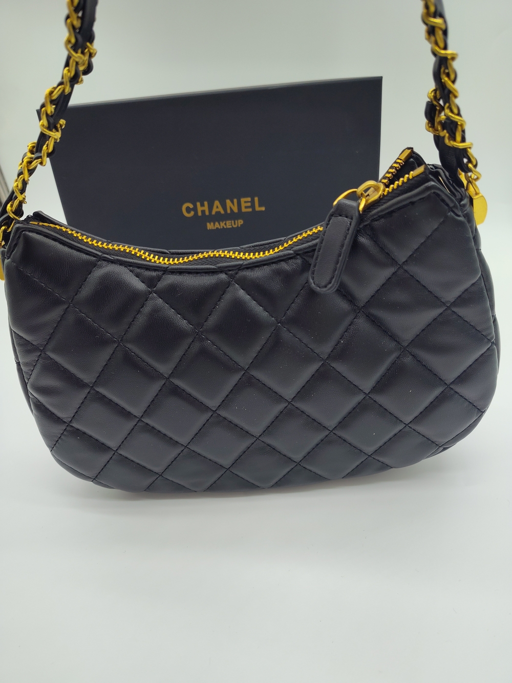 CHANEL Makeup Quilted Chain Shoulder Pouch Black Gold Vanity Bag GWP - Picture 4 of 15